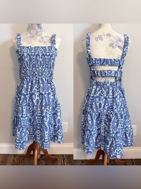 Simply Southern Blue Paisley Smocked Tank Tiered Dress Size L Coastal Summer